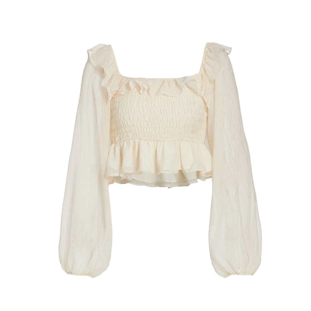 EN SAISON Cropped Smocked Ruffle Top - Off White